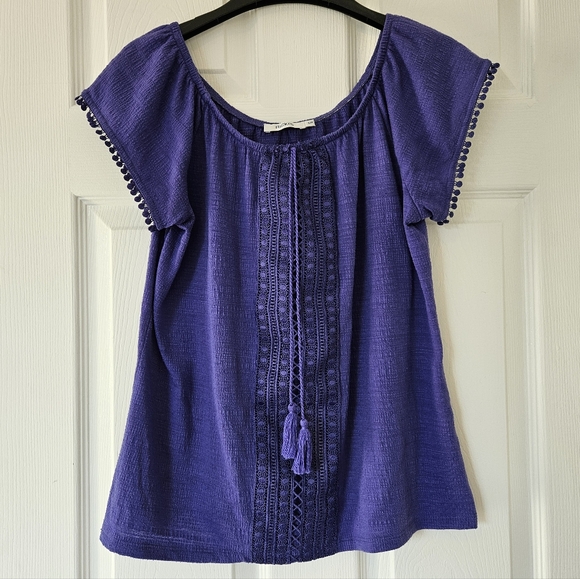 Ricki's Tops - Ricki's Purple Cap Sleeve Top with crochet accent Small